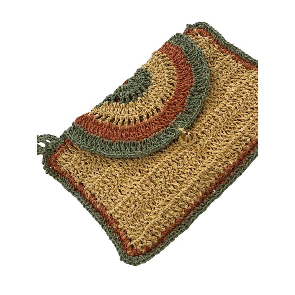 Handmade Boho Woven Clutch Bag Straw Knit Wristlet Beach Purse - Picture 4 of 9